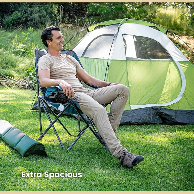 ARROWHEAD OUTDOOR 2-Pack Oversized Folding Camp Chair w/Adjustable Double Sized Cup Holder Mesh Sides Inner Pockets Carry Bag 300 LBS Weight Capacity