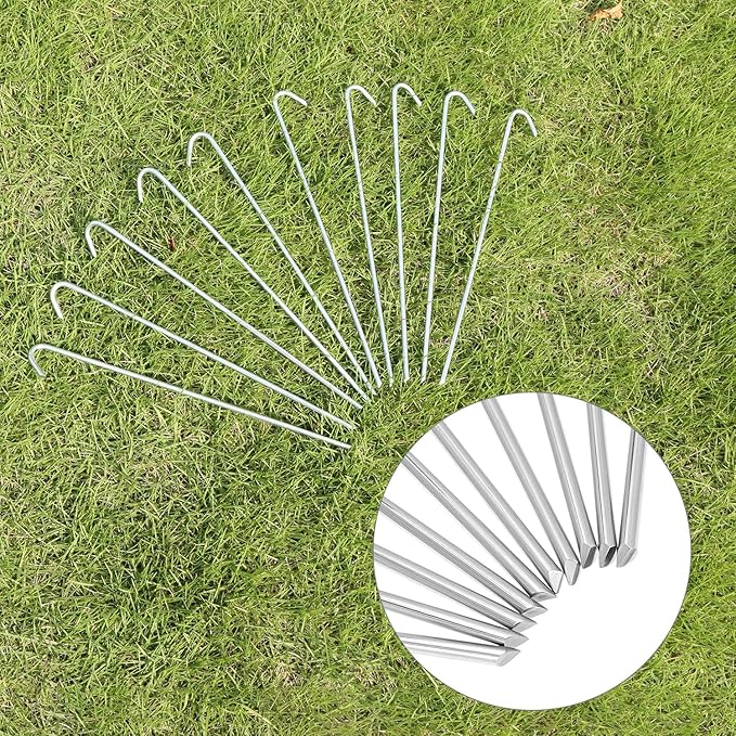 QWORK Metal Tent Stakes 120 Pack 9-Inch Heavy Duty Camping Tarp Stakes Galvanized Steel Garden Edging Fence Hooks Canopy Anchors