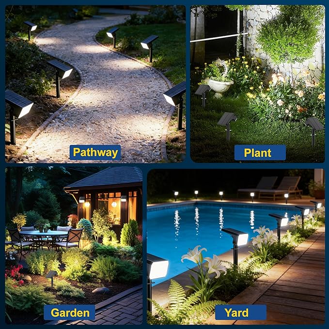 LANSOW Solar Spot Lights Outdoor Waterproof IP67 (8 Pack/90 LED/4 Modes) Solar Landscape Spotlights 2-in-1 Solar Powered Flood Lights for Yard Garden Pathway Outside Tree Auto ON/Off(Cool White)