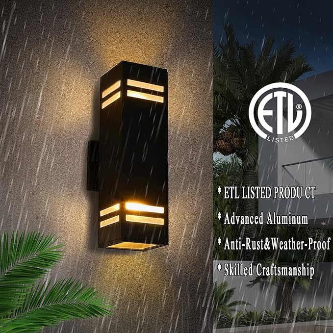 Up and Down Outdoor Wall Lights Fixture – ETL Listed Aluminum Waterproof Wall Mount Square Design- Modern Exterior Lighting Outdoor Wall Sconce for Porch Patio