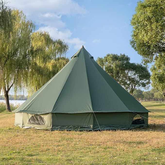 Oxford Bell Tent for Family Camping - Spacious 13.1ft /16.4ft Yurt with Stove Jack Large Glamping Tents for 4-8 People 4 Season Oxford Hot Tent Shelter