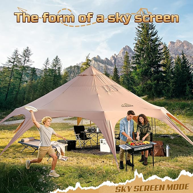 16.5ft Canvas Bell Tent Large Yurt Tent with Stove Jack for Camping &amp Glamping 55 High Walls Maximum Space Waterproof 4 Season Hot Tent with 8 Mesh Windows &amp Removable Floor