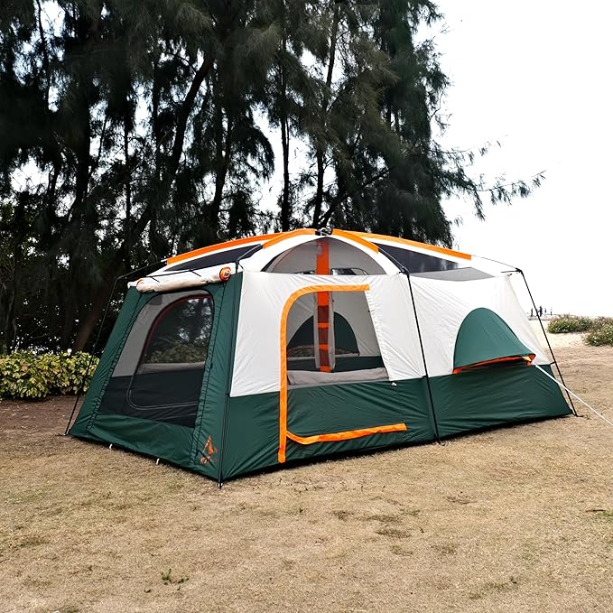 KTT Extra Large Tent 10-12-14 Person(A)Family Cabin Tents2 Rooms3 Doors and 3 Windows with MeshStraight WallWaterproofDouble LayerBig Tent for OutdoorPicnicCampingFamily Gathering