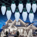C9 Christmas Lights Outdoor 114 Feet 150 LED C9 String Light with Timer &amp 8 Light Modes Waterproof Commercial Grade Connectable Christmas Tree Lights for House Indoor Outside Roofline Pure Whit