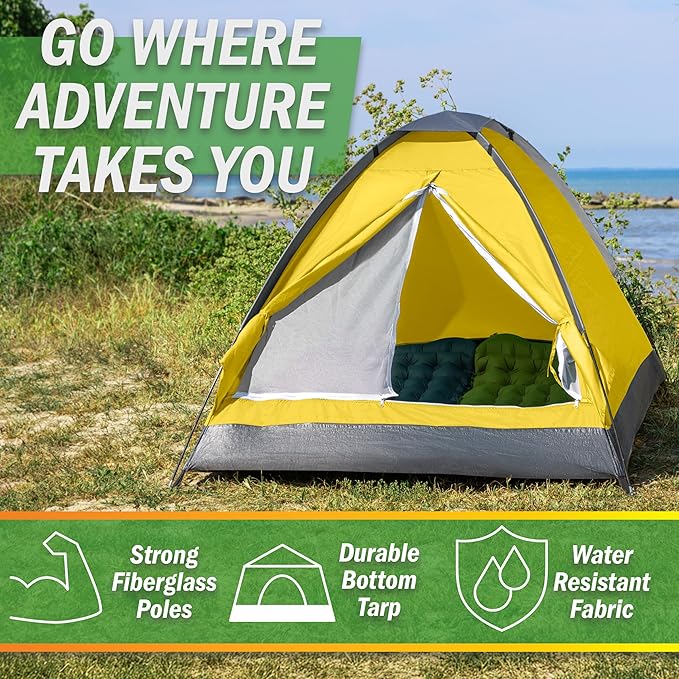 2 Person Camping Tent with Rain Fly and Carrying Bag - Lightweight Outdoor Tent for Backpacking Hiking or Beach Use by Wakeman Outdoors