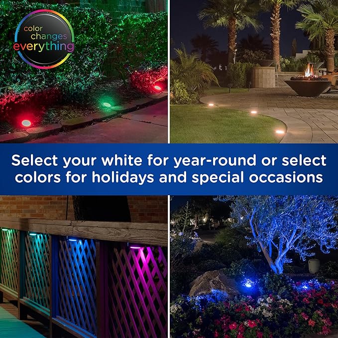 Enbrighten LED Ground Lights 6 Path Lights 40ft Color Changing Remote Control Outdoor Path Lighting Landscape Lighting for Yard Garden Patio Walkway 56067-S1