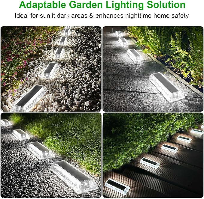 Lacasa Solar Deck Lights Solar Light Outdoor Waterproof IP68 8 Pack Solar Powered Pathway Yard Driveway Step Landscape Lights LED Lighting 50LM for Garden Path Walkway Stair Patio Cool White 6000K