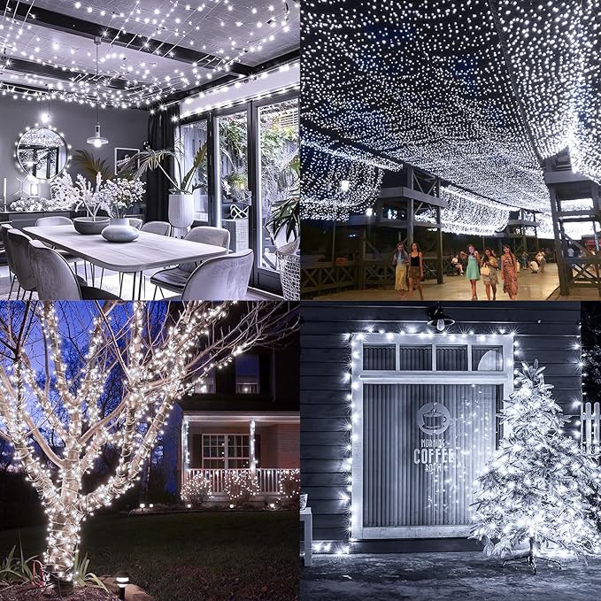 KNONEW 403FT 1000 LED Christmas Lights Outdoor String Light 8 Modes &amp Timer Fairy Lighting Plug in Waterproof for Xmas Yard Tree Wedding Party Holiday Decorations (Cool White)