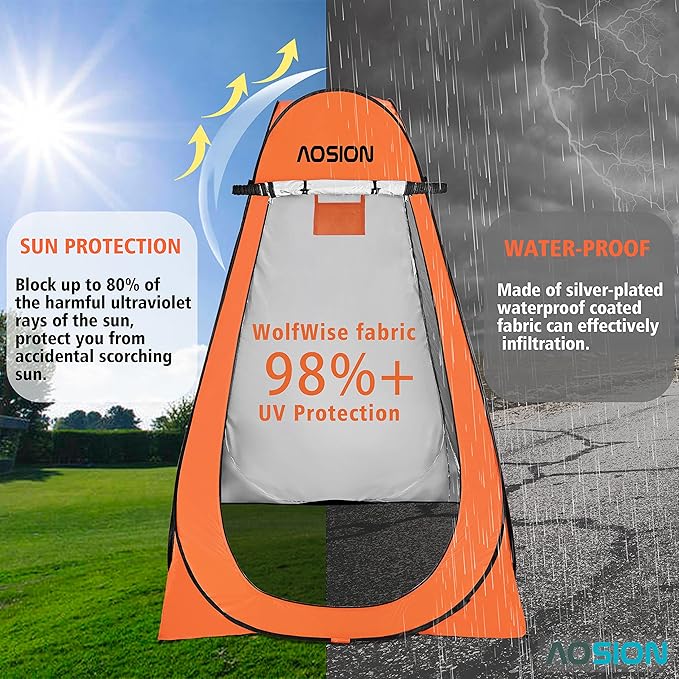 AOSION Privacy Shower TentPop Up Changing TentCamp Bathroom Changing Dressing RoomSun Sunshade Canopy Outdoor Rain Shelter for Camping Hiking Beach Picnic Fishing. (Orange)