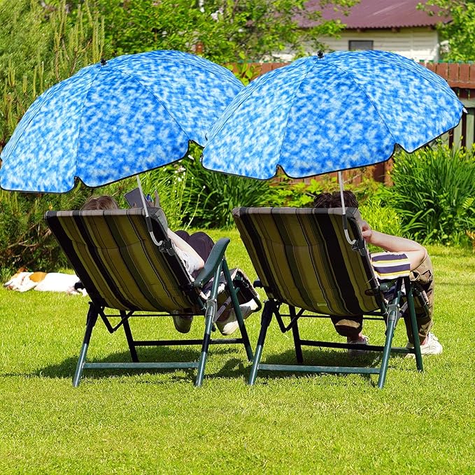 Buryeah 2 Pcs Automatic Chair Umbrella with Universal Clamp 44 UPF 50+ Portable Clamp on Beach Chair Adjustable Wheelchair Umbrella for Outdoor Patio Parasol