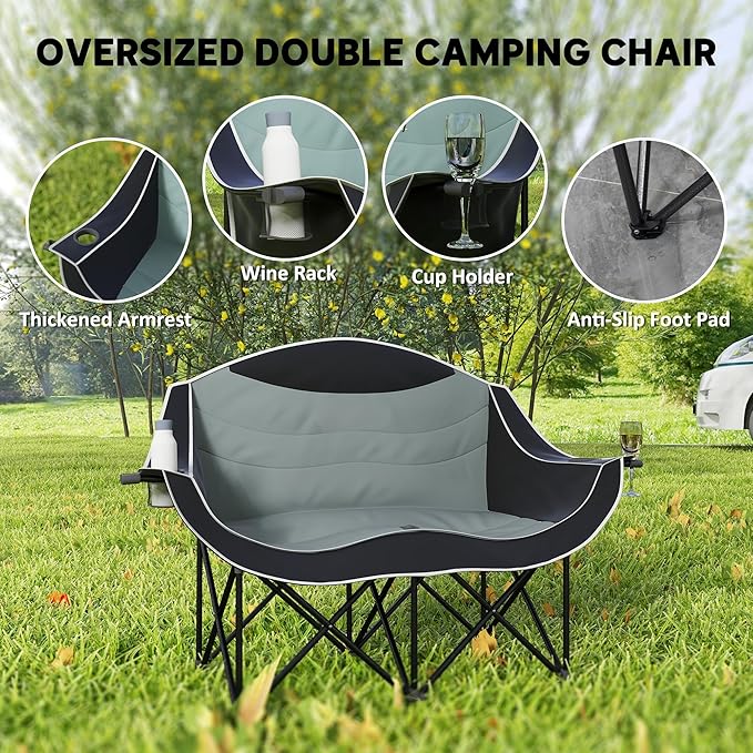 Outdoor Moon Chair Foldable Camping Chair with Padded Seat Portable Patio Beach Lounger Comfortable Backrest - Grey