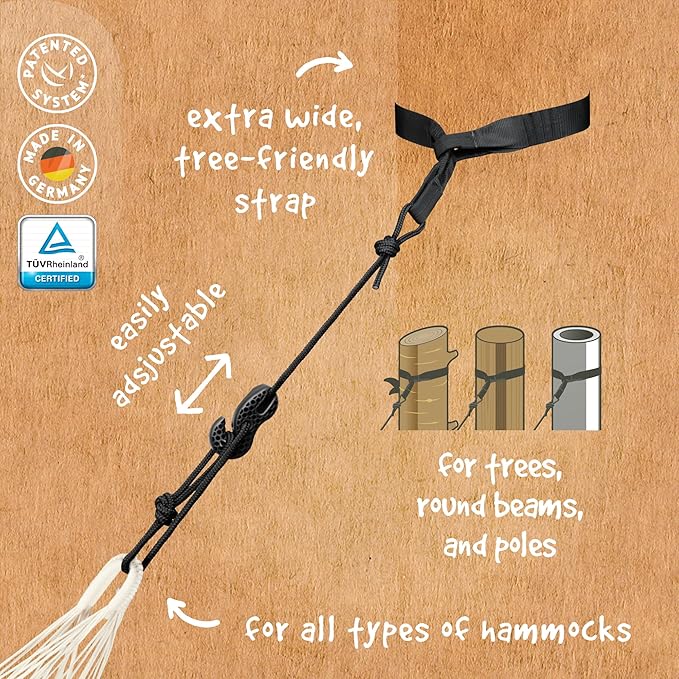 LA SIESTA Flora Classic Cotton Hammock with TreeMount &amp Straps - Extra Large Patio &amp Indoor / Outdoor Hammock Bed 2 Person King Size Chocolate