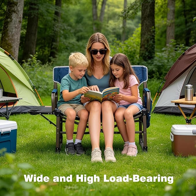 SUNNYFEEL Oversized Camping Directors Chair Blue Portable Folding Chair for Adults Support 600lbs with Side Pocket and Side Table for Beach Fishing Trip Picnic Lawn Outdoor Foldable Camp Chairs