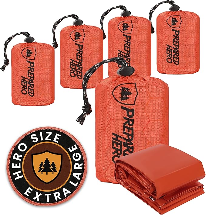 Prepared Hero Survival Bag - Emergency Sleeping Bag Thermal Bivy Sack for Camping Hiking Outdoor. Lightweight Portable Survival Shelter
