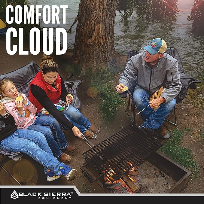 Black Sierra Oversized Camping Chair for Adults – 400 lb Heavy Duty Folding Chair with Cup Holders &amp Carry Bag