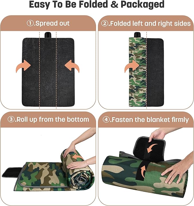 Tirrinia Waterproof Outdoor Blanket with Sherpa Lining Windproof Triple Layers Warm Comfy Foldable for Camping Stadium Beach Picnic Grass Concerts Car Dog 51''X 59'' &amp 59''X 80''