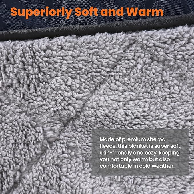 Outdoor/Indoor Sherpa Blanket Oversized Waterproof Stadium Blanket for Cold Weather. Warm Soft Portable Great for Stadium Sports Events Camping Indoor - 82x56in. Royal Blue