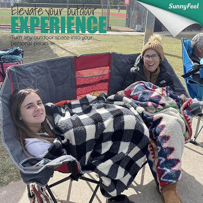 SUNNYFEEL Folding Double Camping Chair Oversized Loveseat Chair Heavy Duty Portable/Foldable Lawn Chair with Storage for Outside/Outdoor/Travel/Picnic Fold Up Camp Chairs for Adults 2 People