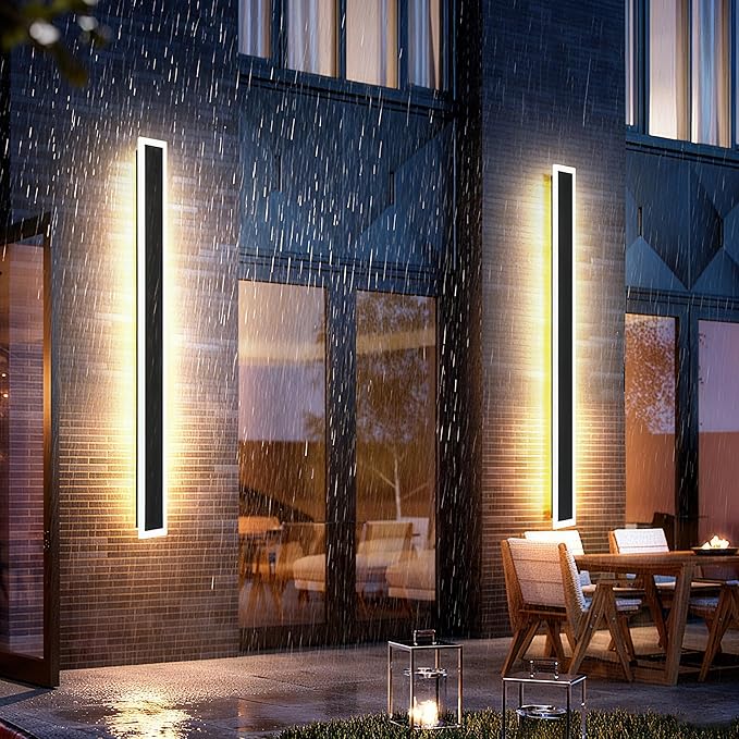 2Pack 39inch Long Outdoor LED Wall Lights30W Waterproof IP65 Warm White led Wall Light Rectangular Black Wall Lightled Porch Lights Outdoor Wall Elegant Frosted White Acrylic Anti Rust