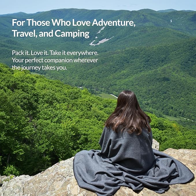 Military Style Wool Blanket – Cushioned Breathable Durable Warm &amp Washable – Double-Stitched Border–Great for Camping Outdoor First Aid Travel Car–Fire Retardant – 64x90 4.7 lb (Navy Blue