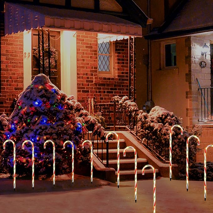 J-HVA 26 Christmas Decorations Outside Candy Cane Lights Set of 10 Pack Landscape Path Lights for Yard Patio Garden Walkway Festival Holiday Red &amp Green
