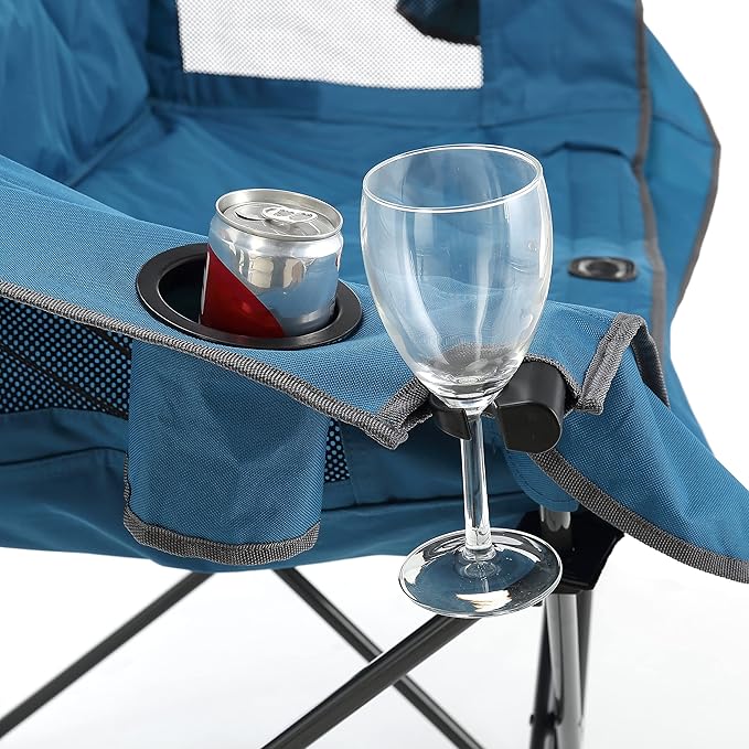ARROWHEAD OUTDOOR Portable Folding Double Duo Camping Chair Loveseat w/ 2 Cup &amp Wine Glass Holder Heavy-Duty Carrying Bag Padded Seats &amp Armrests Supports up to 500lbs USA-Based Support