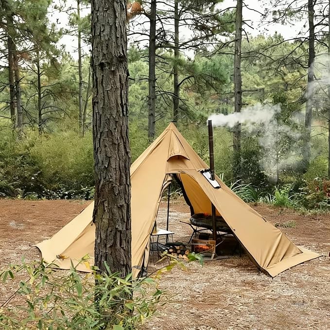 Hot Tent with Stove Jack &amp Snow Skirt 4-Season 3-4 Person 4.8lb Waterproof &amp Windproof Ideal for Camping Backpacking Hiking Hunting and Fishing Polyester Brown