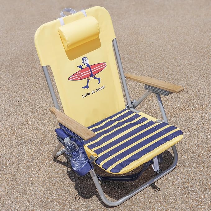 Life is Good 2-Pack 4-Position Aluminum Backpack Beach Chairs Portable Folding Camp Chairs with Carrying Straps for Camping Beach Tailgating Multi Color