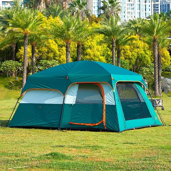 KTT Extra Large Tent 10-12-14 Person(Style-B)Family Cabin Tents2 Rooms3 Doors and 3 Windows with MeshStraight WallWaterproofDouble LayerBig Tent for OutdoorPicnicCampingFamily Gathering