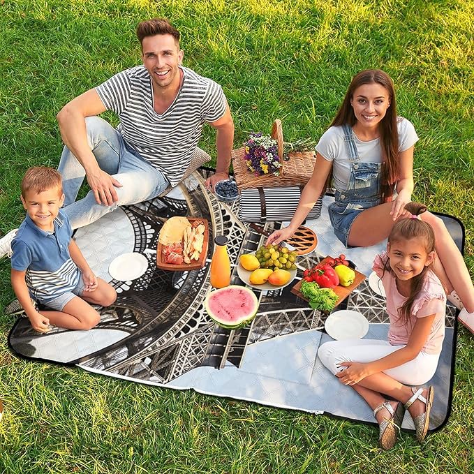 Zipper Eiffel Tower French Paris Monument Style Picnic Mat Suitable for Travel Camping Park Or Home Use