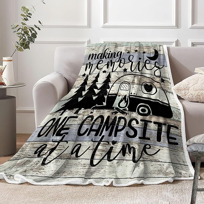Camping Blanket Camping Lovers Gift Ideas for Men or Woman Campsite Outdoors RV Hiking Travel Throw Blanket for Sofa CouchSuper Soft Flannel Blankets Gifts for Bed Camper Outdoor50x60