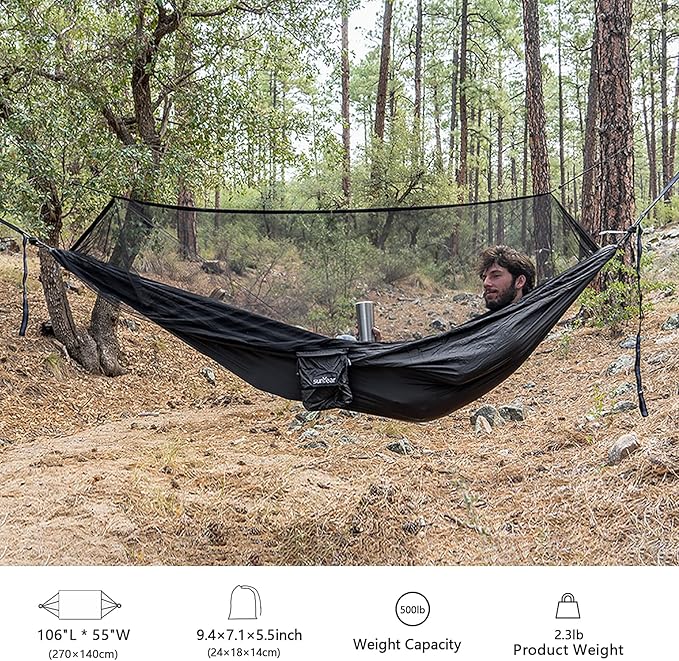 Sunyear Hammock Camping with Rain Fly Tarp and Net Portable Camping Hammock Double Tree Hammock Outdoor Indoor Backpacking Travel &amp Survival 2 Tree Straps100% Waterproof