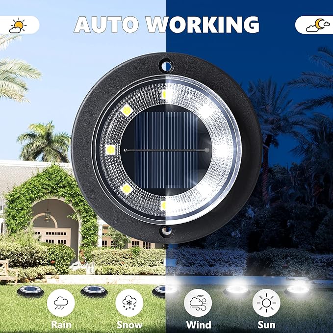 Flacchi Solar Lights Outdoor - Solar Powered Ground Lights Outdoor Solar Disk Light Waterproof Landscape Light for Patio Yard Pathway Walkway Driveway (Cool White 12 Pack)