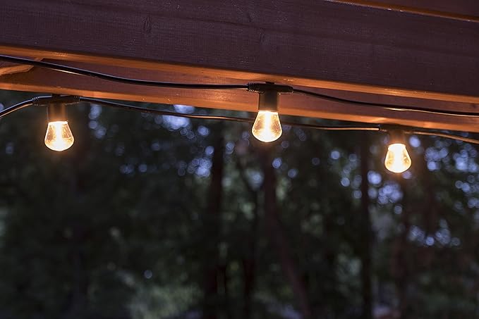 Enbrighten LED Bistro Outdoor String Lights 24ft 12 Shatter Resistant Lifetime Bulbs 2200K Warm White Weather Resistant Indoor/Outdoor Commercial Grade Perfect for Backyard Porch Patio 38356