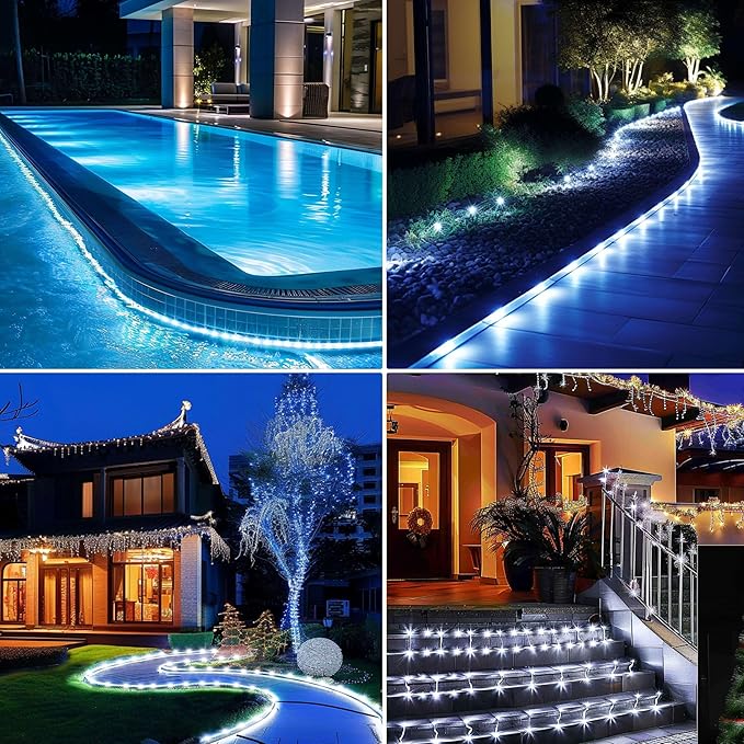 Solar Rope Lights 50 Feet 500 LED 8 Modes Solar Rope String Lights Outdoor Fairy Lights Waterproof Tube Lights with Solar Panel for Outdoor Indoor Home (500LED Cool White)