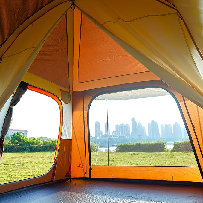 KTT Large Tent 8-10-12 PersonFamily Cabin Tents2 Rooms2 Doors and 4 Windows with MeshStraight WallWaterproofDouble LayerBig Tents for OutdoorPicnicCampingFamily Gathering