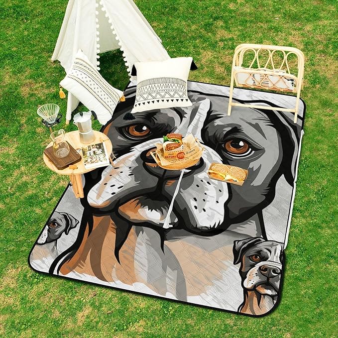 Zipper American Bulldog Head Style Picnic Mat Suitable for Travel Camping Park Or Home Use