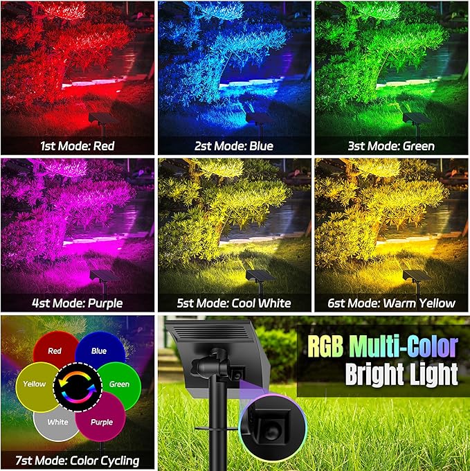 Solar Spot Lights Outdoor Color Changing [7 Mode/6 Pack] Christmas Landscape Spotlights Solar Lights Outdoor WaterproofLed Powered Flood Light for Halloween Pathway Yard Garden Tree Walkway