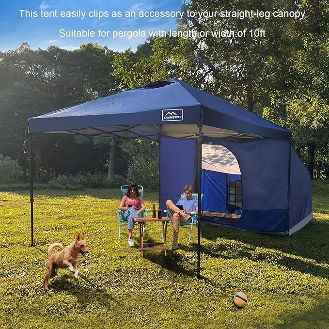 KAMPKEEPER Side TentCamping Tent for 10' x 10' Pop Up Canopy Easy Set Up GazeboCompatible with 10' Wide Canopy Tents（Blue）