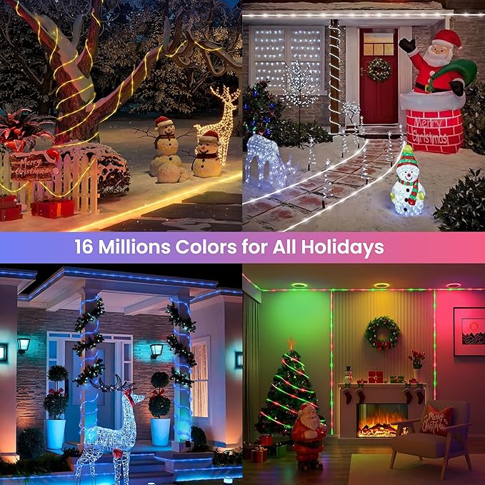 Jnaurb RGB Color Changing Rope Lights Outdoor 33ft 100LED Smart String Lights with Remote &amp APP Control Waterproof Music Sync Rope Lighting - DIY Flexible Tube LED Lights for Bedroom Garden Wedd