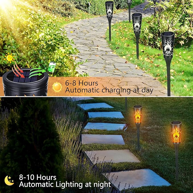 Toodour Solar Lights Outdoor 6 Pack Solar Torch Lights with Flickering Flame IP65 Waterproof Yard Lights Landscape Decoration Lighting for Outside Garden Lawn Pathway Patio Decorations