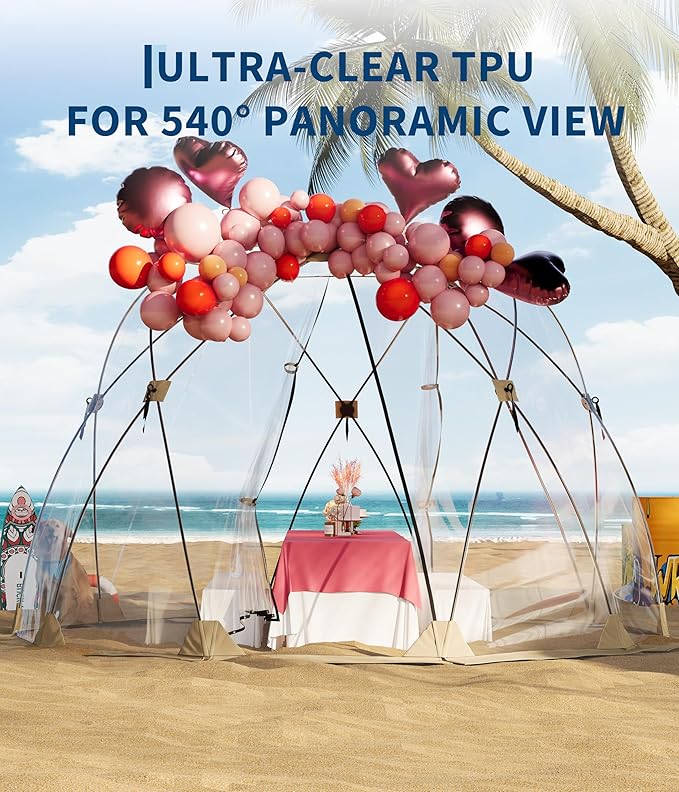 12 x 12 FT Instant Outdoor Clear Bubble Tent 8-10 Person All Weather Sport Tent Instant Rainproof Camping Rain Shelter for Sports Events Patio Fishing 130x130