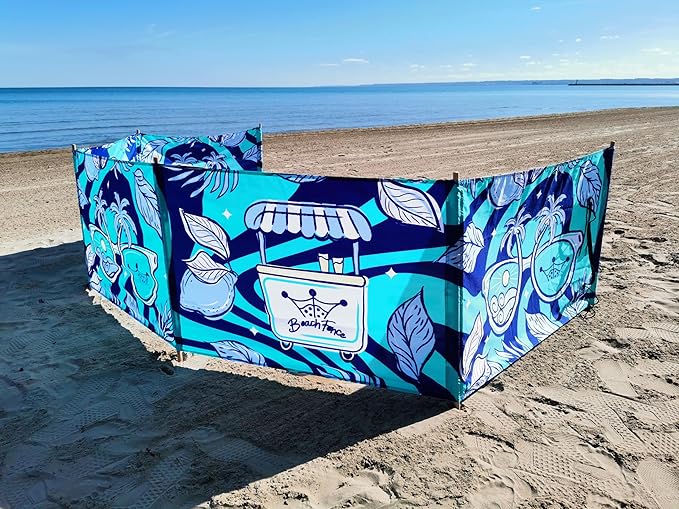 Premium 20 ft Beach Windscreen Privacy Screen Wind Blocker Free Rubber Mallet and Carry Bag Included (Cool Lemons)
