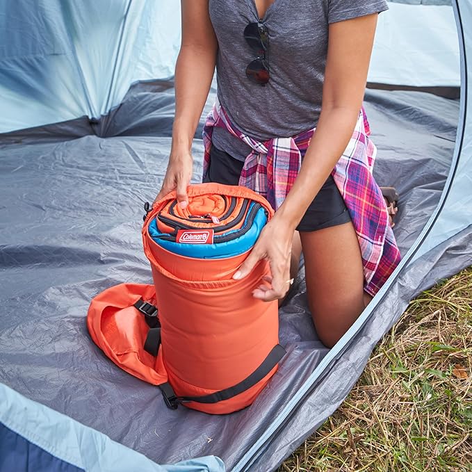 Coleman Kompact 20°F/30°F/40°F Sleeping Bag Cool-Weather Adult Sleeping Bag with Heat Retention Stuff Sack &amp Snag-Free Zipper Great for Camping Sleepovers Guests &amp More