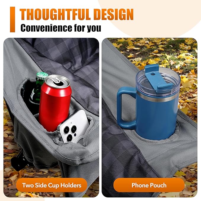 Camping Chairs for Adults 2 Pack Heavy Duty Padded Folding XL Camp Chair with Cup Holder Supports 500lbs Oversized Large Outdoor Widen Comfy Lawn Chairs for Tailgating Sports Beach