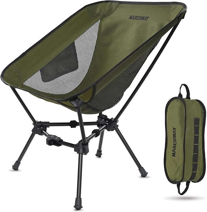 MARCHWAY Lightweight Folding Camping Chair Portable Foldable Compact for Outdoor Camp Travel Beach Picnic Festival Hiking Backpacking Supports 330Lbs (Green)
