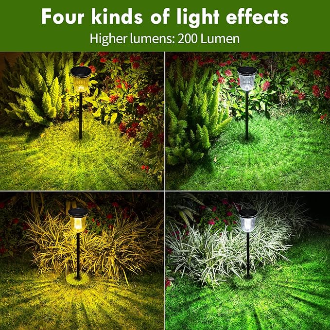 Solar Lights Outside Waterproof 6 Pack 200 Lumens Super Bright Solar Pathway Lights Outdoor Waterproof with 2 Lighting Modes Auto On/Off Outdoor Solar Lights for Yard Walkway Lawn