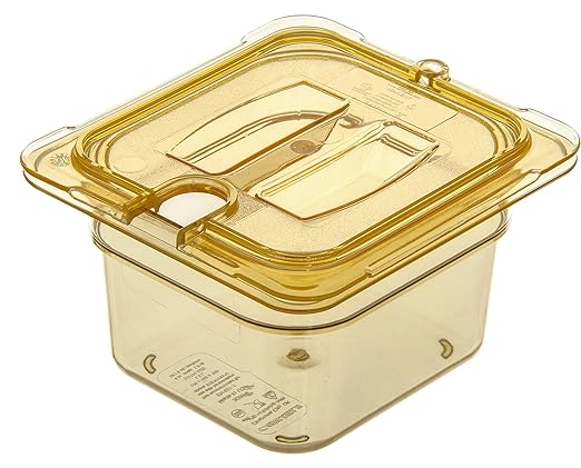 Carlisle FoodService Products StorPlus High-Heat 1/6-Size Food Pan 4 Deep Food Storage Container with 1.7 Quart Capacity High Heat Plastic 1/6 Size Amber (Pack of 6)