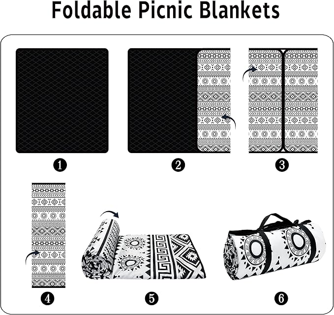 Extra Large Picnic Blankets Waterproof Foldable (80 x 80) Beach Blanket Waterproof Sandproof3-Layer Thicking Mat Outdoor Packable Camping Blanket(Bohemian)