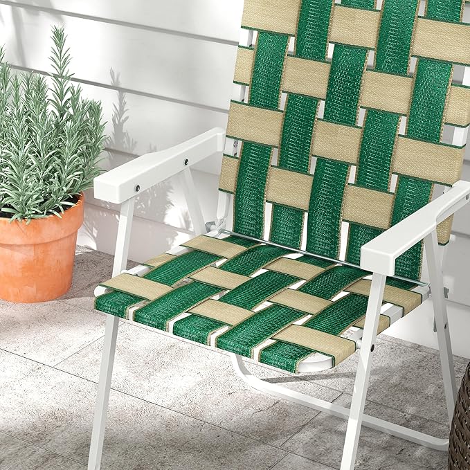 Outsunny Set of 2 Patio Folding Chairs Classic Outdoor Camping Chairs Portable Lawn Chair Set for Camping Garden Pool Beach Backyard with Armrests Green